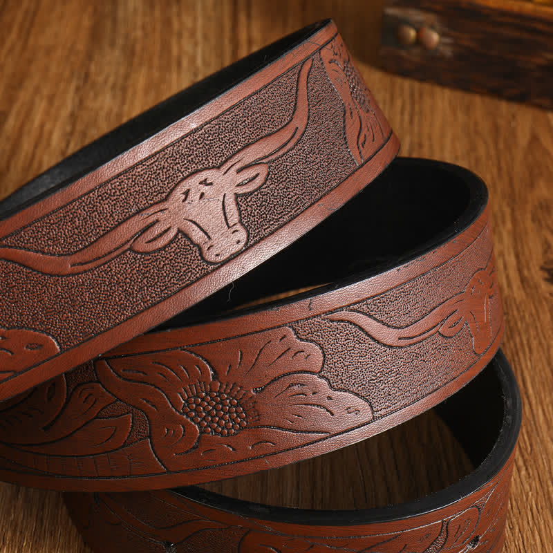 Herren quadratischer Gürtel aus goldenem Longhorn-Bullenleder