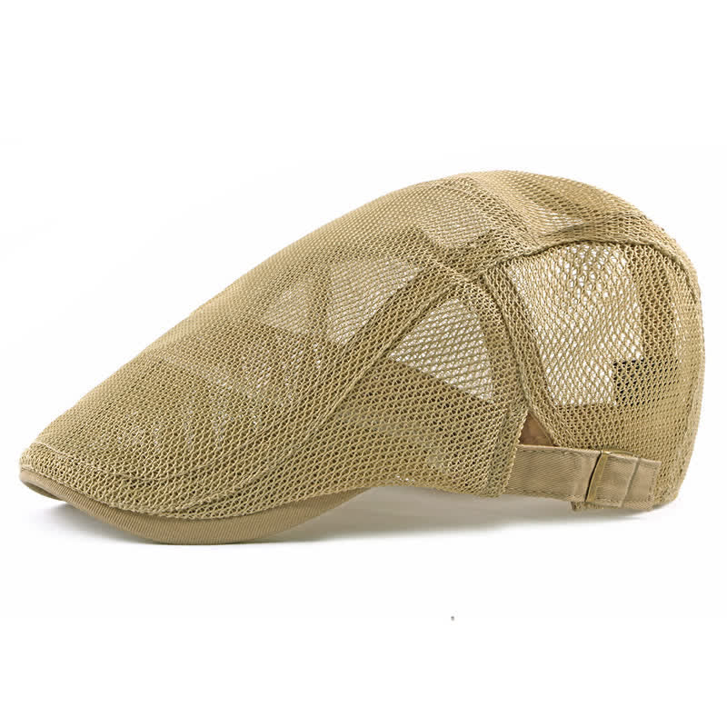 Atmungsaktiver Sonnenhut Hohles Netz Flachkappe Barett - Khaki - Verstellbar (ca. 21 5/8"-23 5/8") - image 6