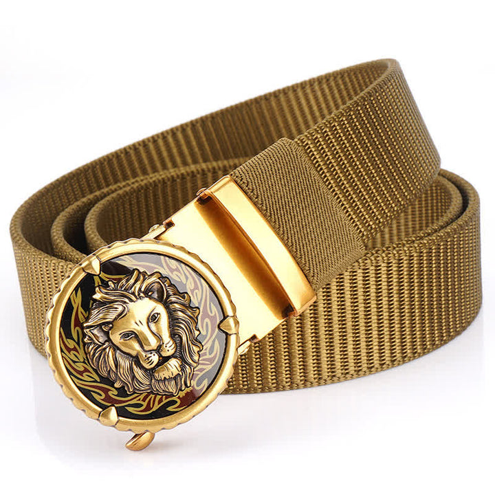 Praktischer Nylongürtel für Herren mit Löwenkopfmuster - Khaki / Gold - 48" - image 0