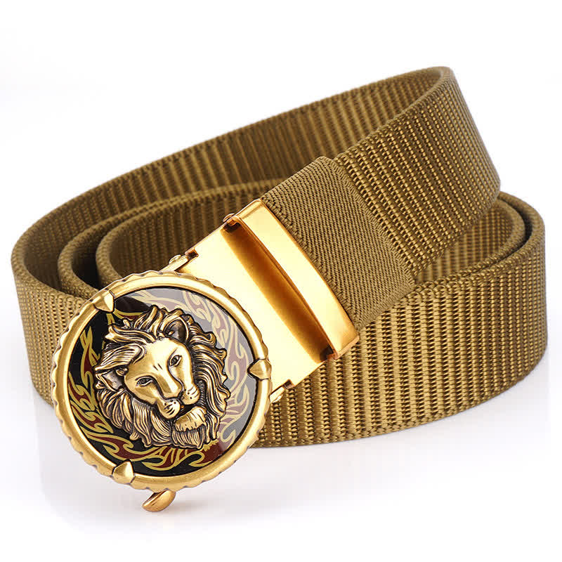 Praktischer Nylongürtel für Herren mit Löwenkopfmuster - Khaki / Gold - 48" - image 0