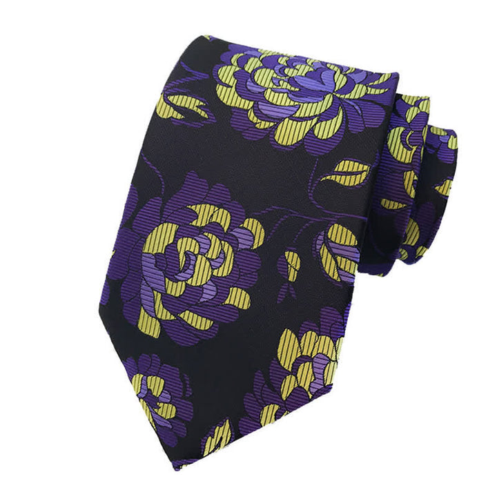 3-tlg. Männer Krawatten Set mit prächtigen Pfingstrosen-Blumenmuster