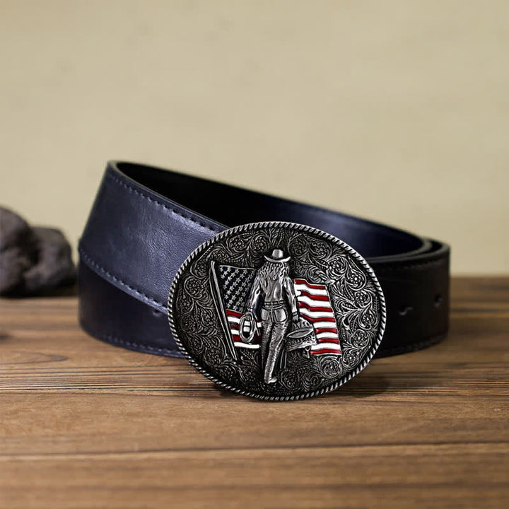 DIY Cowboy Ledergürtel mit amerikanischer Flaggen Schnalle für Männer