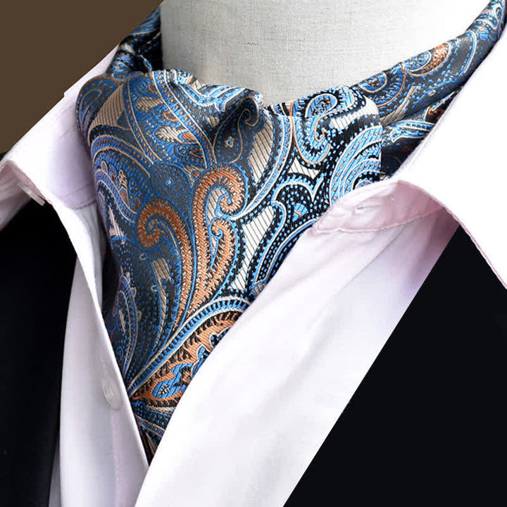 Stahlblaue Freizeit- und Promenaden-Krawatte mit Herren-Blumenmuster und Ascot-Paisley