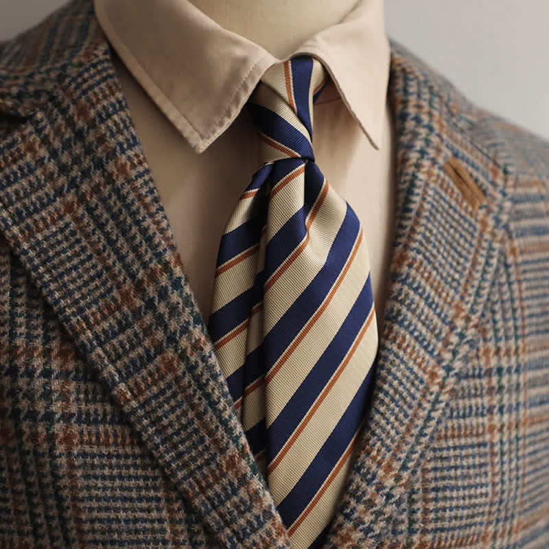 Klassische tägliche Büro-Krawatte für Männer mit Streifen - Beige & Marineblau - image 5