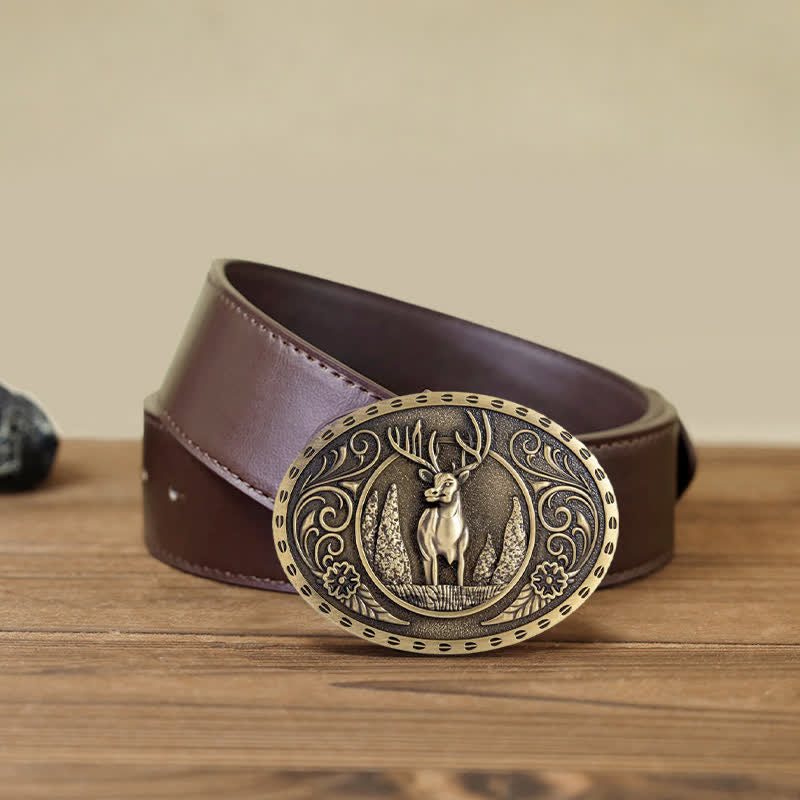 DIY Herren Gürtel mit ovaler Schnalle und Waldhirsch Motiv