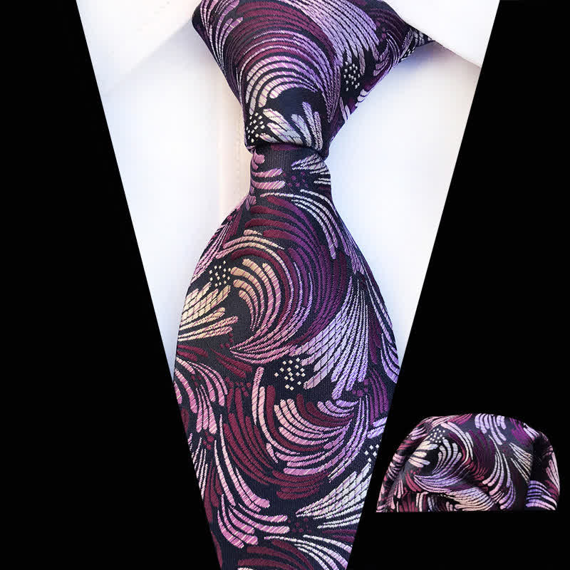 2Stk. Herren Krawatten-Set mit Blumenmuster und spritzenden Wellen - Lila & Violett - image 0