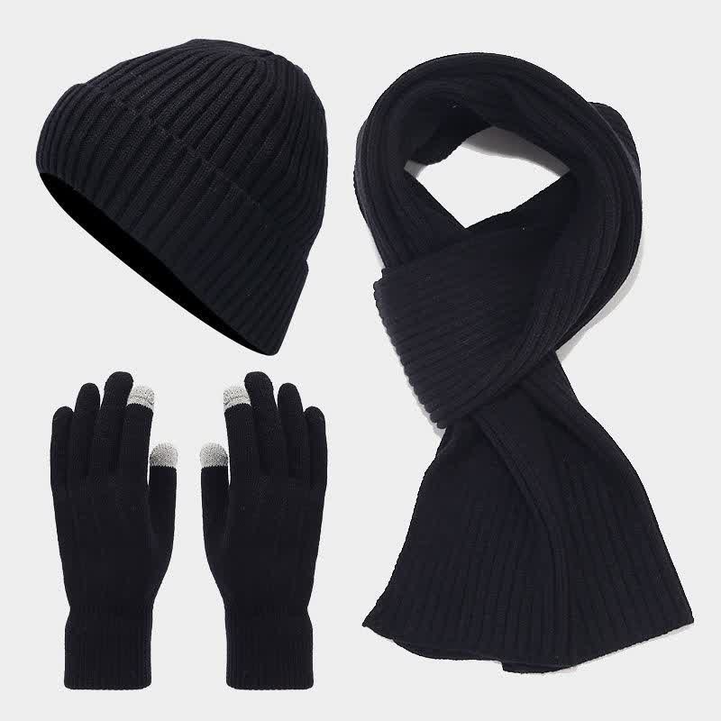 3er-Set Unisex Klassischer Vielseitiger Hut Schal Handschuh Set