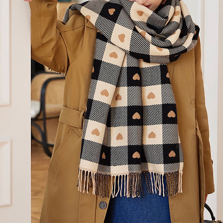 Damen Winter Cape Liebe Schachbrett Schal
