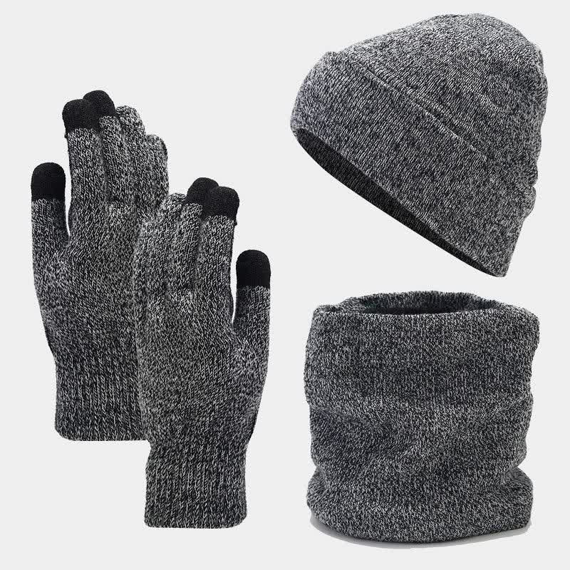 3-teiliges Unisex-Set mit warmer Beanie-Mütze, Schal und Handschuhen
