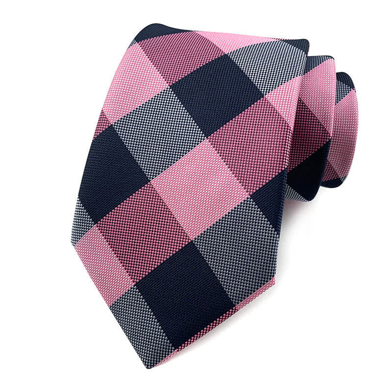 Schmale Herren Smokinganzug Krawatte Kariert - Rosa - image 15