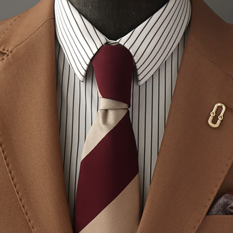 Herren Beige & Burgunderrot Diagonal Gestreifte Krawatte - Beige & Burgunderrot - image 0