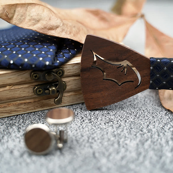3-teiliges Set, Herren Fliegen aus Holz mit Dämonenflügeln