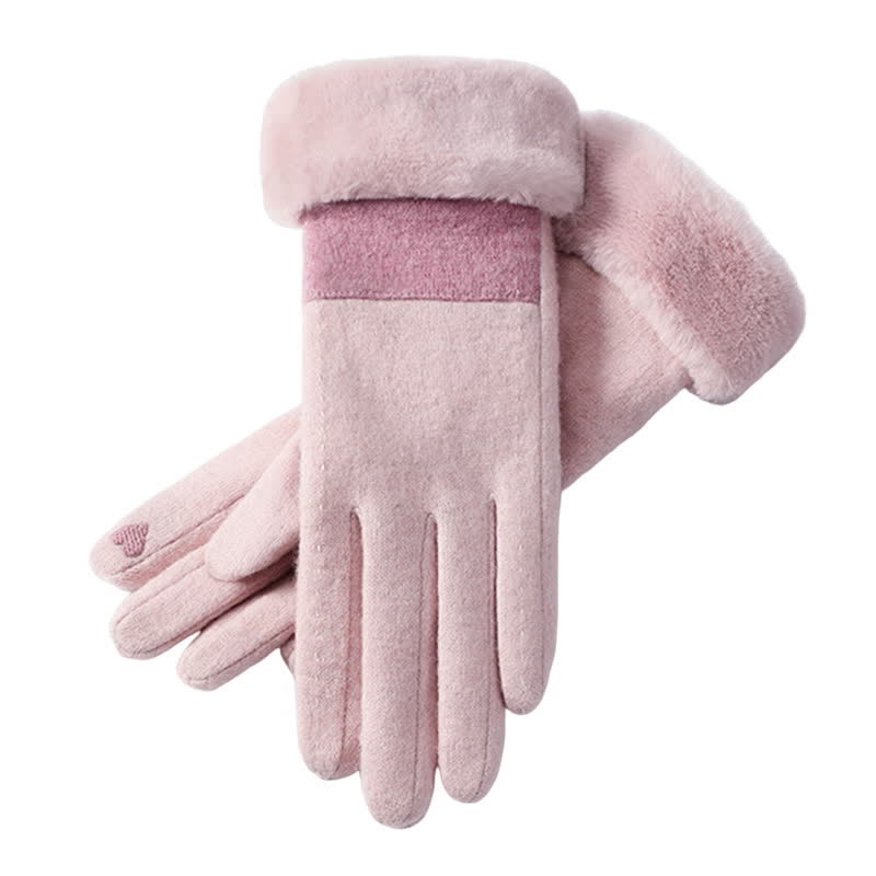 Damen weiche Plüsch gemütliche Herz-Touchscreen-Handschuhe