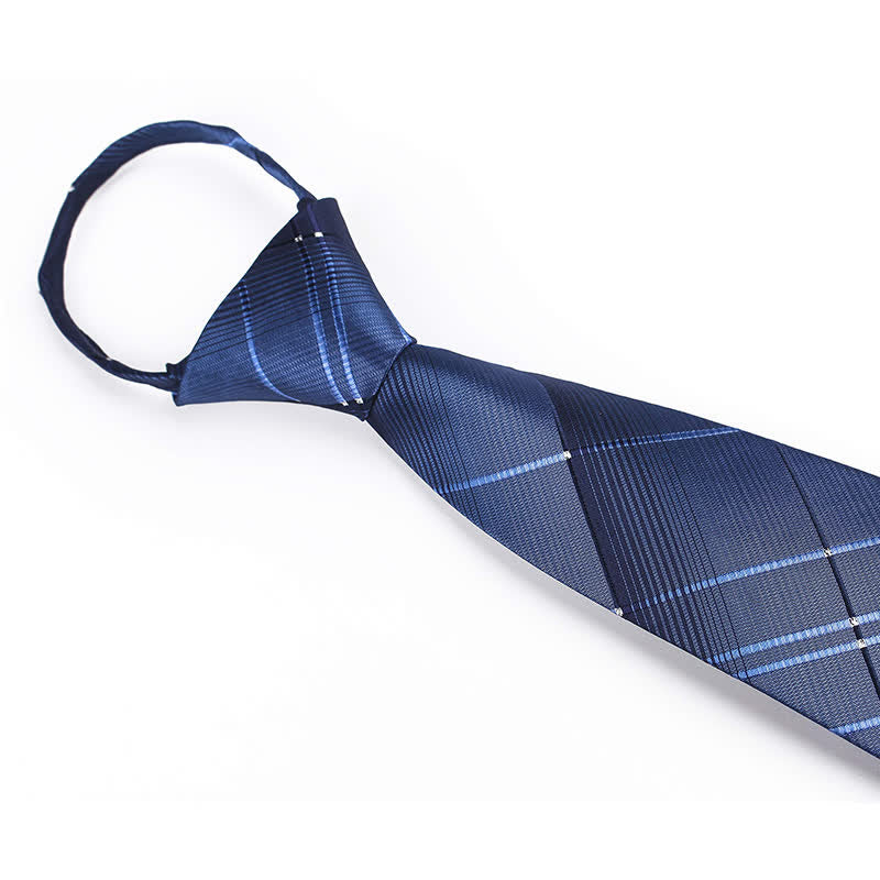 Marineblauer Reißverschluss-Schlips für Herren mit Farbverlauf und kariertem Muster - image 2