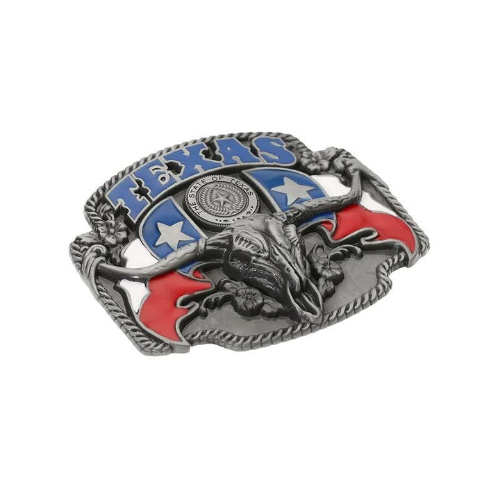 Herren DIY Texas-Flagge Langhorn-Stier Schnallenledergürtel
