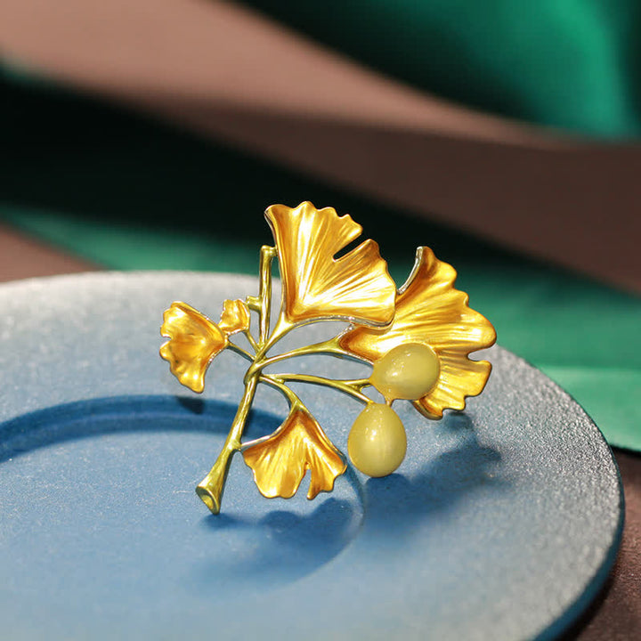 Frauen Eleganz Gelbe Ginkgoblatt-Brosche