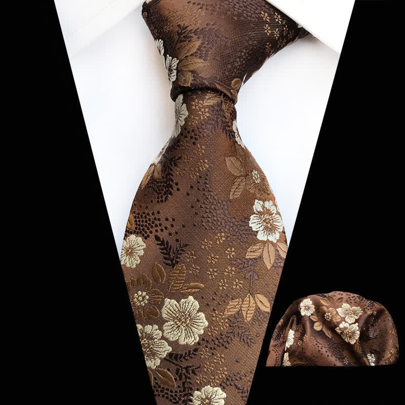 2-teiliges Krawattenset für Herren mit Pflaumenblüten-Blumenmuster - Sattelbraun - image 11