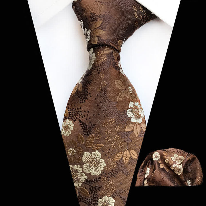 2-teiliges Krawattenset für Herren mit Pflaumenblüten-Blumenmuster - Sattelbraun - image 11