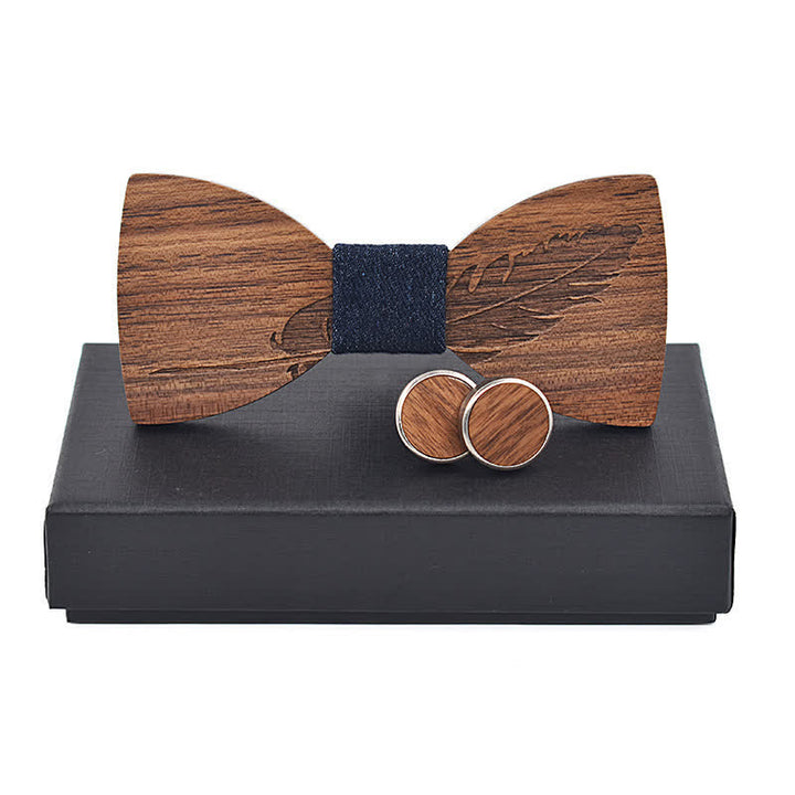 2 Stk. Herren Federgravur Holzkrawatten Set