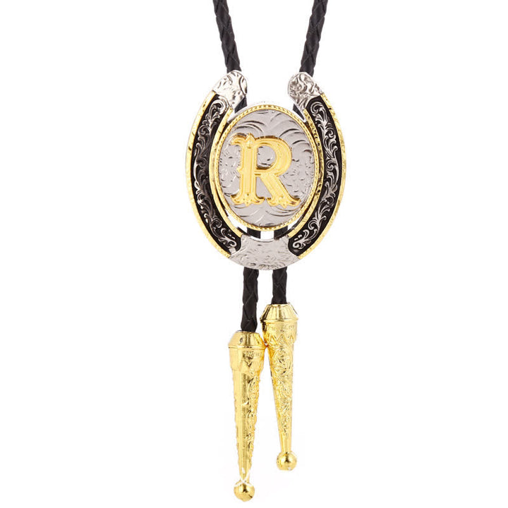 Moderne Western-Hufeisen Anfänglicher Buchstabe A bis Z Bolo Tie - Gold - R - image 21