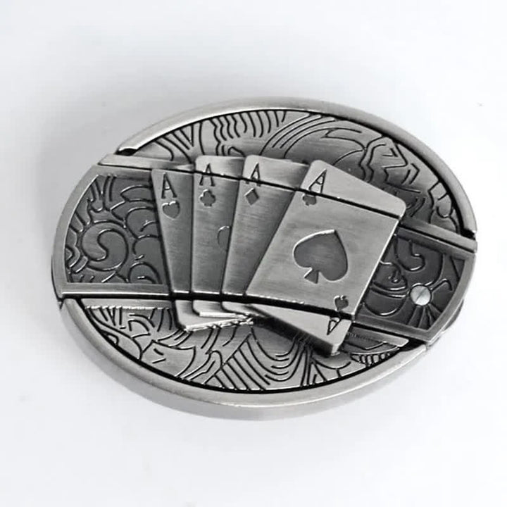 Herren Poker 4 Ace Ledergürtel mit Klappmesser