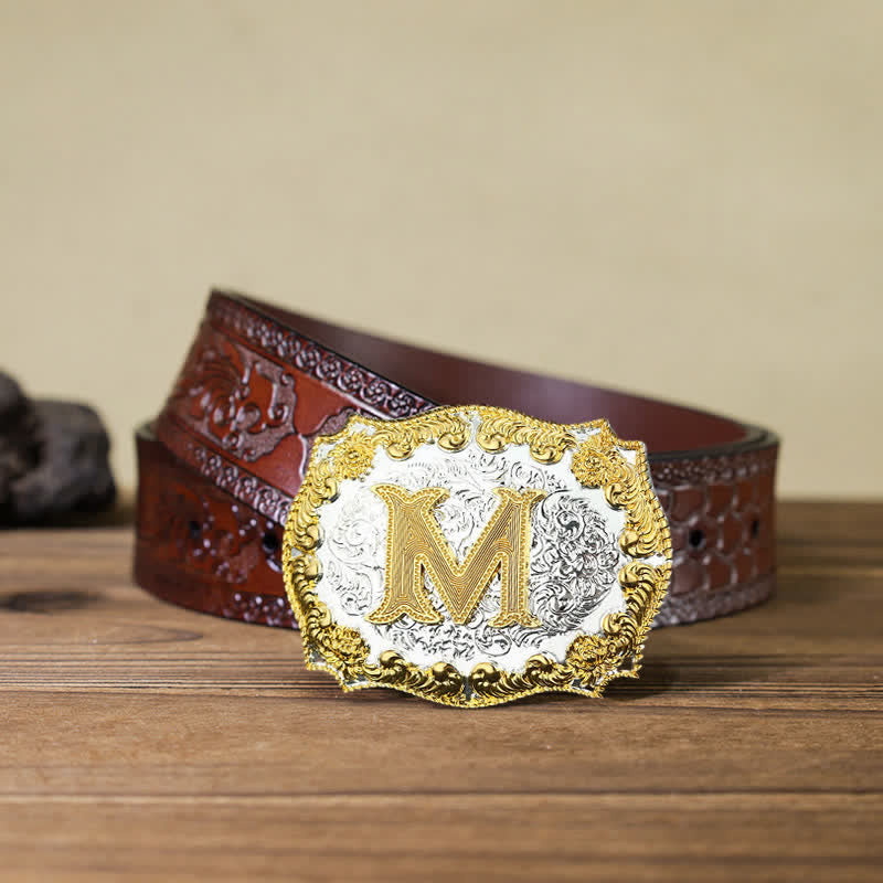 DIY-Ledergürtel für Herren mit goldener Anfangsbuchstabenschnalle - M - Brauner geschnitzter Gürtel (40) - image 5