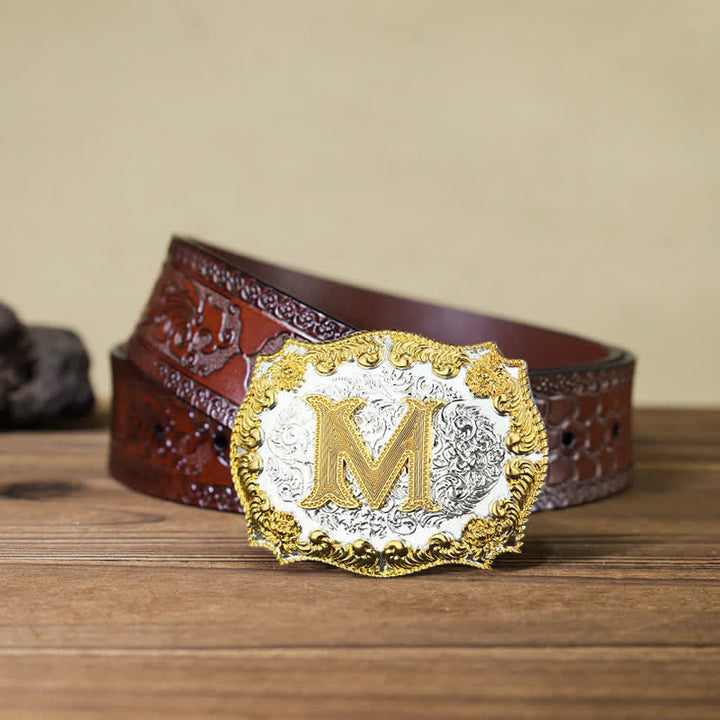 DIY-Ledergürtel für Herren mit goldener Anfangsbuchstabenschnalle - M - Brauner geschnitzter Gürtel (40) - image 5