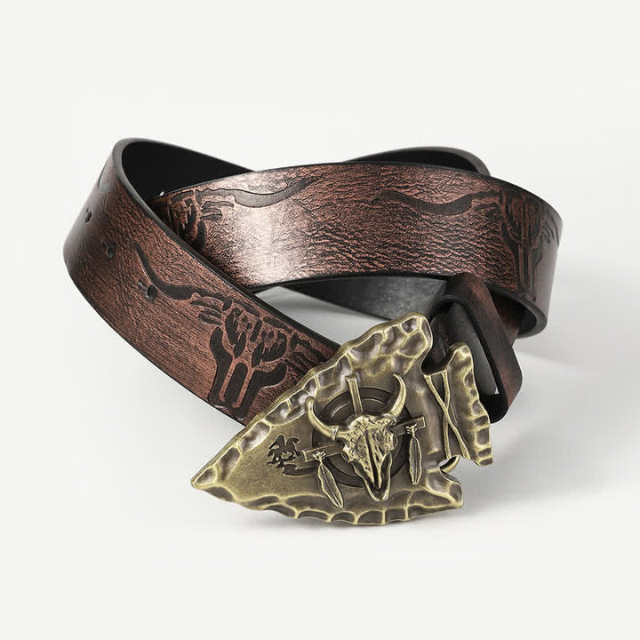 Herren-Ledergürtel im Vintage-Stil mit dreieckigem Relief und Stierkopf
