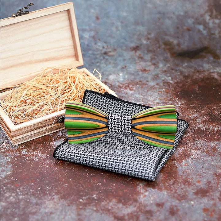 2er-Set Herren Funkelndes Lasergravur-Holzfliegen-Set