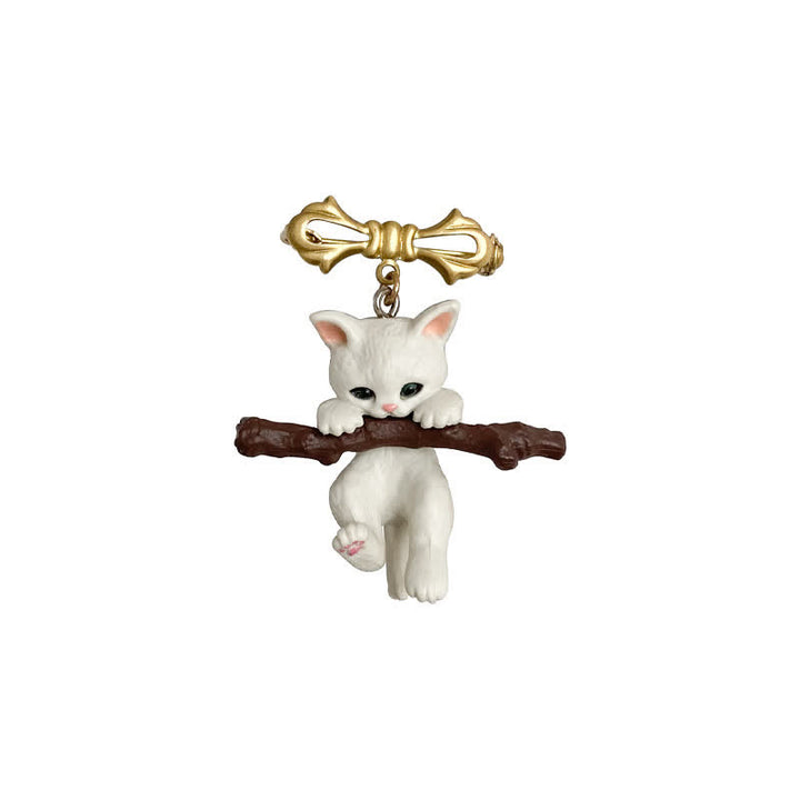 Frauen Verspielte Katze &amp; Dag Mit Zweig Brosche