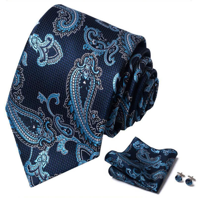 3er-Set Männer-Krawatten im Blauton mit Paisleymuster - image 1