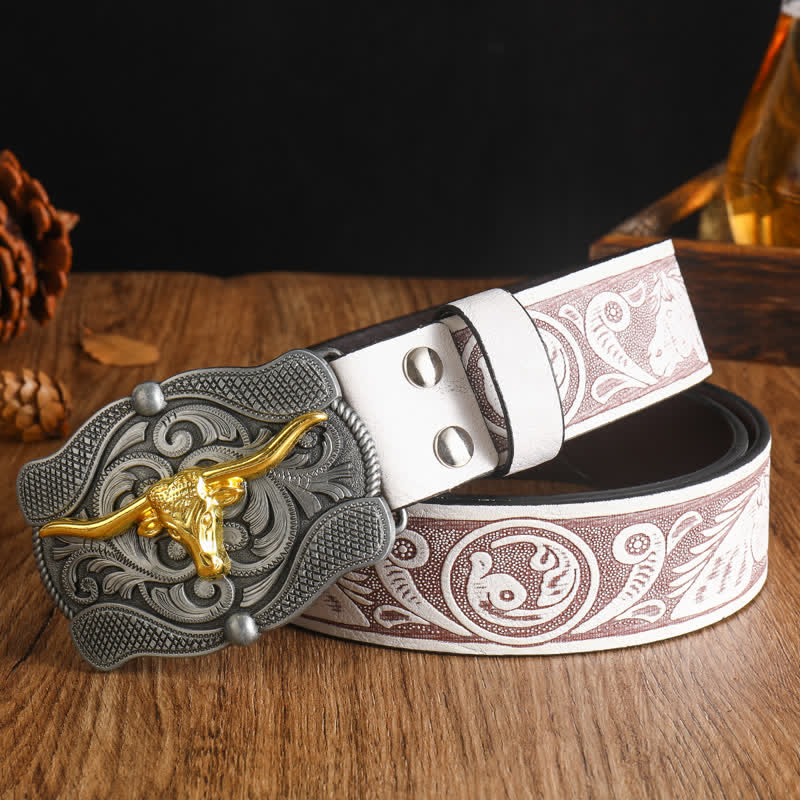Herren quadratischer Gürtel aus goldenem Longhorn-Bullenleder