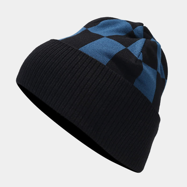 3-teiliges Unisex-Schachbrettmuster Mützen-Schal-Handschuh-Set