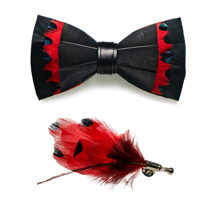 Schwarze & rote Schwanenfeder-Fliege mit Reversnadel - image 3
