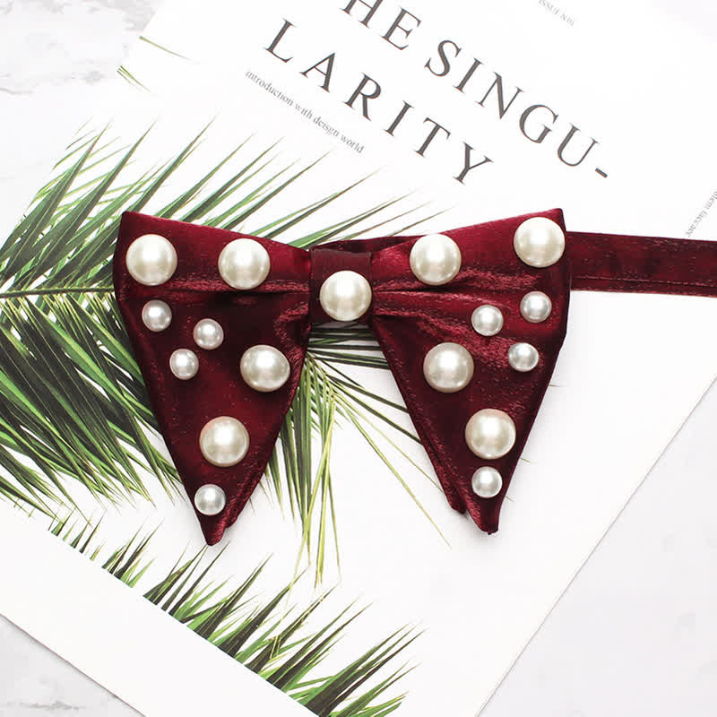 Pearls Bright Oversized Pointed Bow Tie - Burgund - image 10