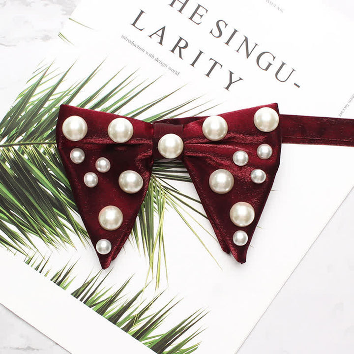 Pearls Bright Oversized Pointed Bow Tie - Burgund - image 10