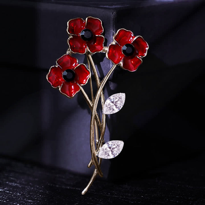 Unisex Rot Mohnblumenstrauß Posy Stem Brosche