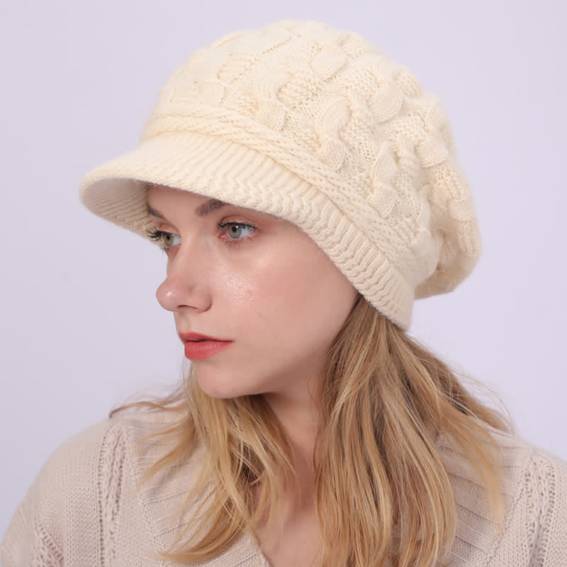 Damen Beanie-Hut mit lockerem flauschigem Futter und Schirm