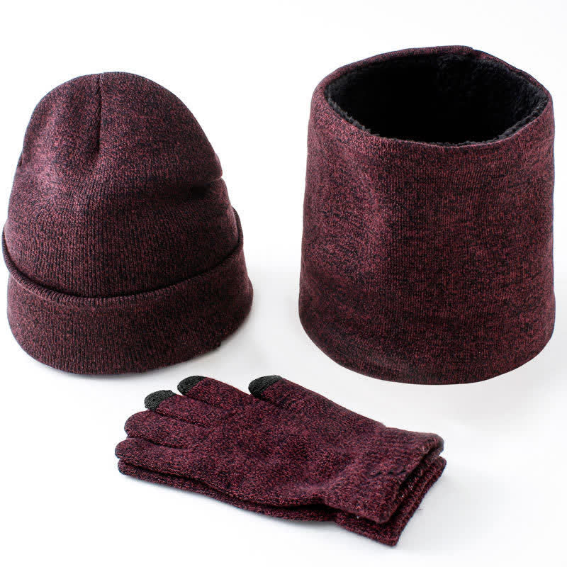 3er Set Warm Beanie Hat Scarf Touchscreen Gloves