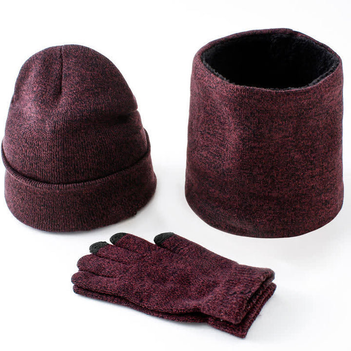 3er Set Warm Beanie Hat Scarf Touchscreen Gloves