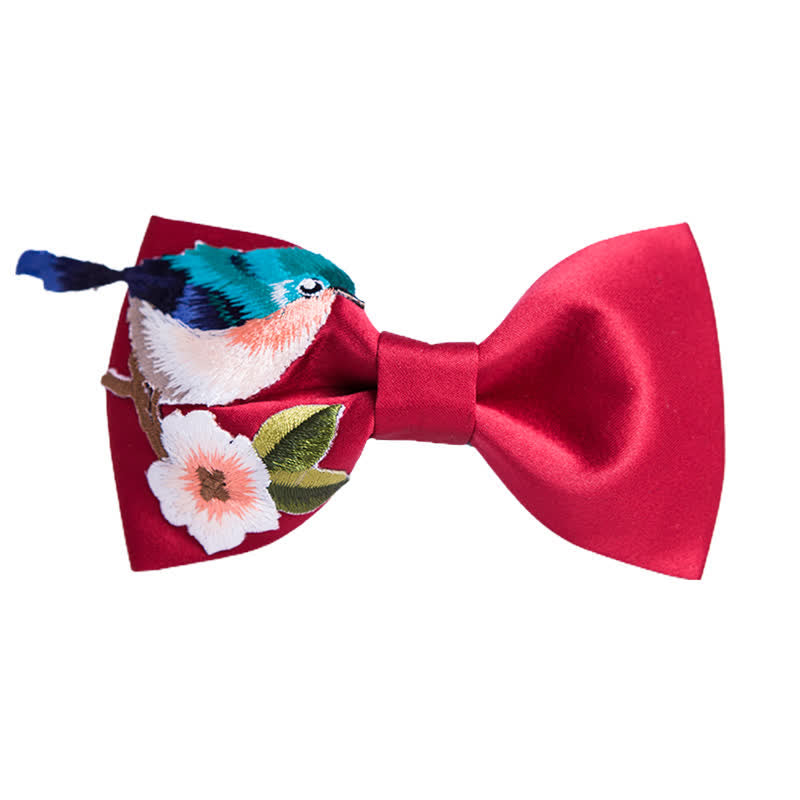 Bestickte Herren-Fliege mit Vogelblumen
