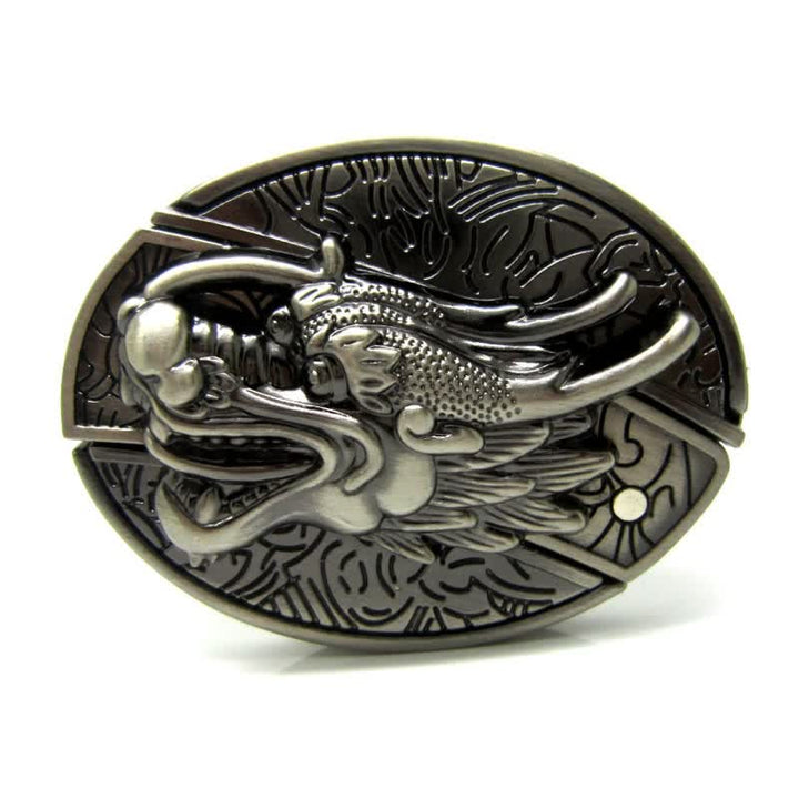 Herren Vintage 3D Drachen Ledergürtel mit Klappmesser