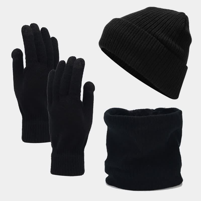 3-tlg. Unisex Solid Color Twill Mütze Schal Handschuhe Set