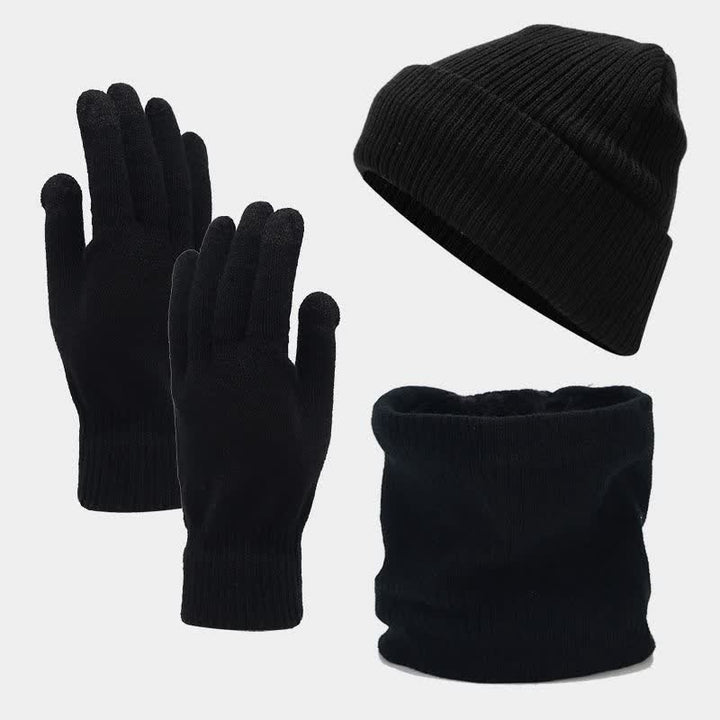 3-tlg. Unisex Solid Color Twill Mütze Schal Handschuhe Set