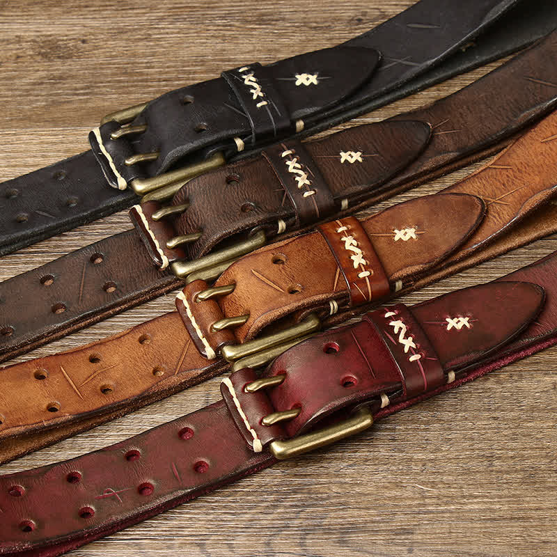 Ledergürtel für Herren im Used-Look mit Doppelnadelschnalle
