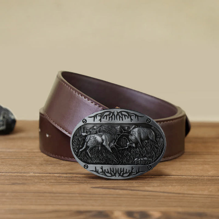 Herren DIY Wild Fighting Deer Schnalle Western Leder Gürtel