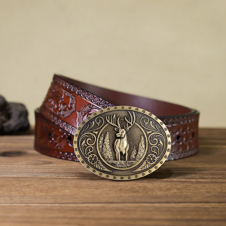 DIY Herren Gürtel mit ovaler Schnalle und Waldhirsch Motiv