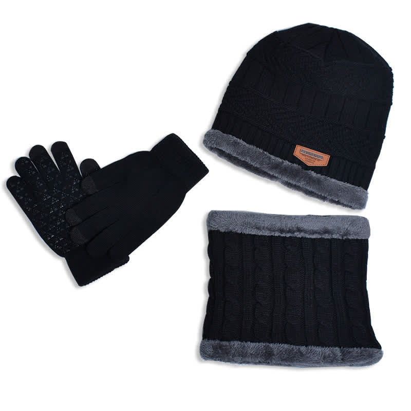 3-teiliges Set Erwachsene-Kinder Beanies gestrickte Mütze Schal Handschuhe