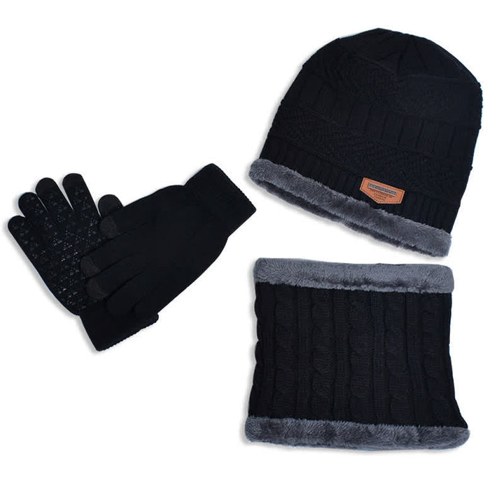 3-teiliges Set Erwachsene-Kinder Beanies gestrickte Mütze Schal Handschuhe