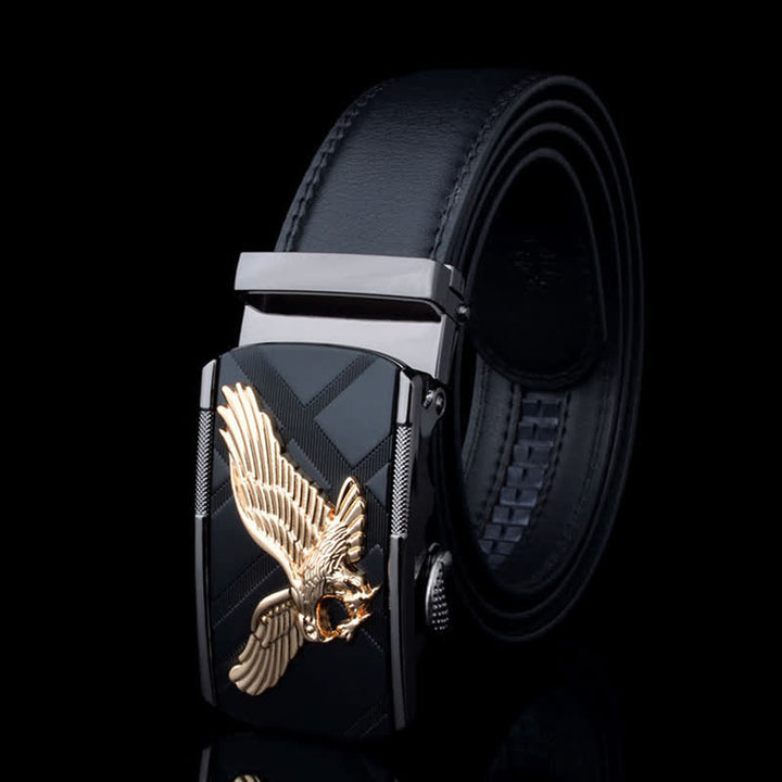 Herren Leder Gürtel mit Animal Eagle Automatik Schnalle - Gold & Schwarz - 46 - image 10